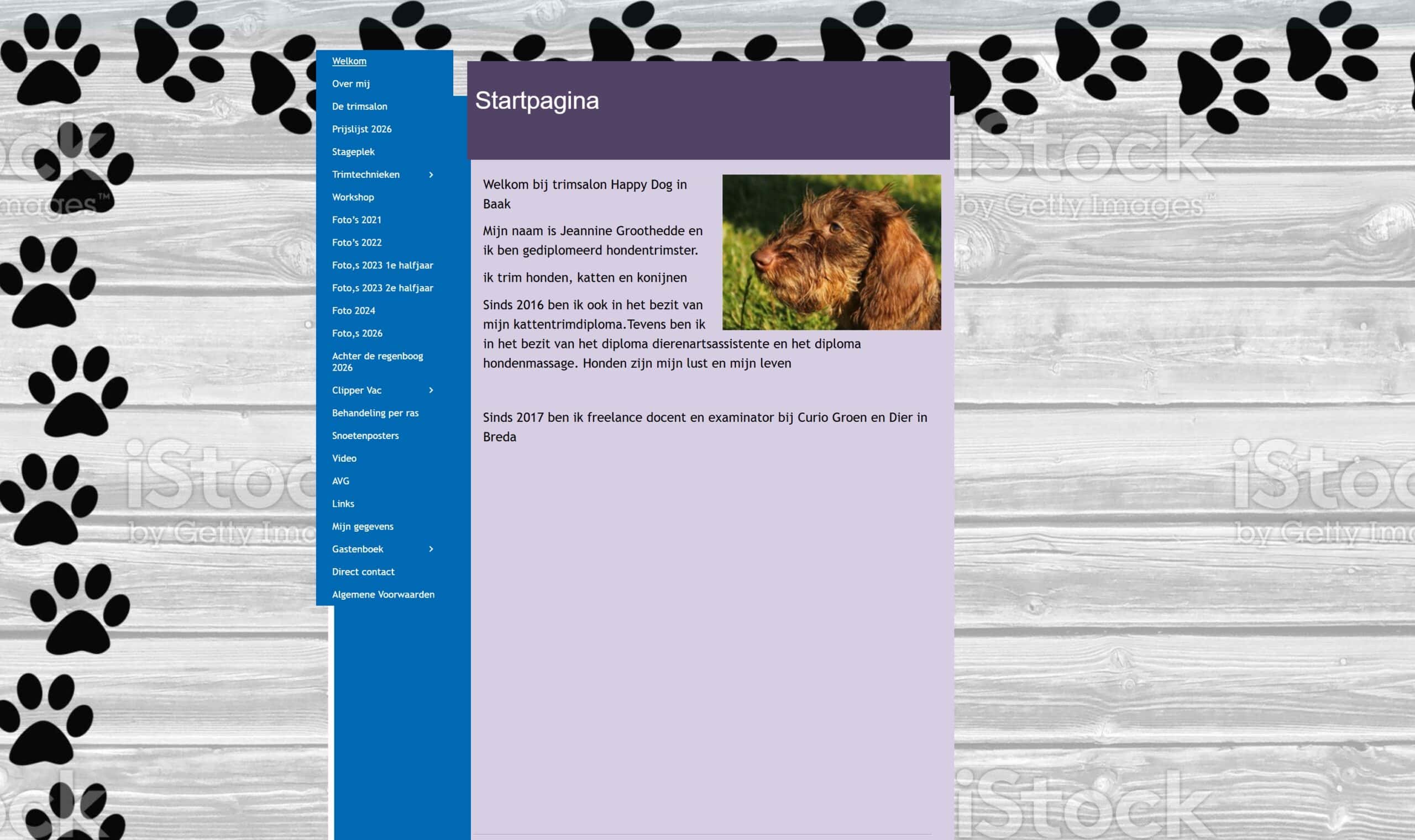 Oude website trimsalonhappydog.nl — verouderd design